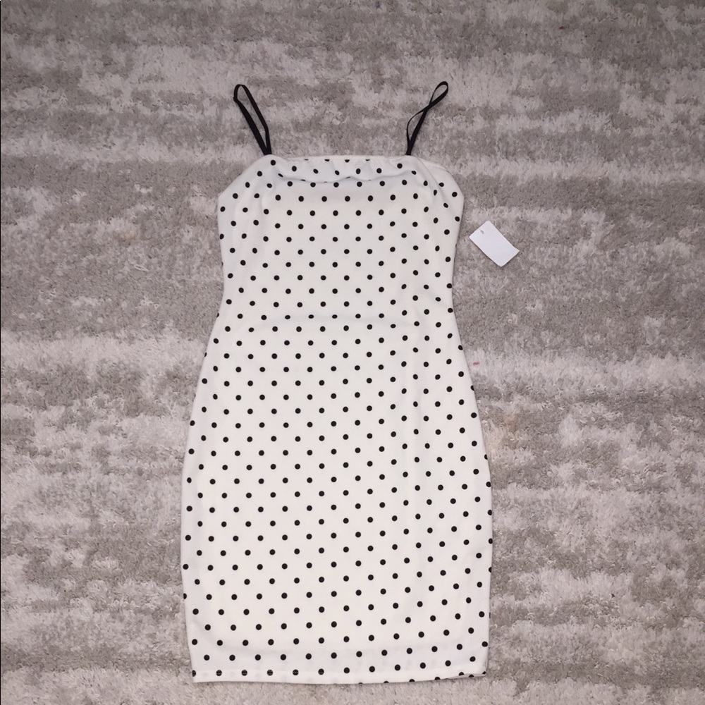 polka dot body con dress